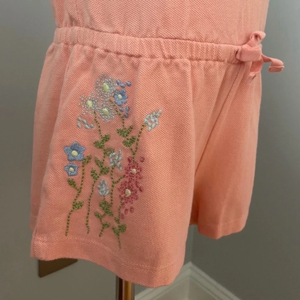 RALPH LAUREN GIRLS EMBROIDERED PIQUE POLO ROMPER
